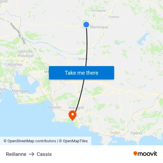 Reillanne to Cassis map