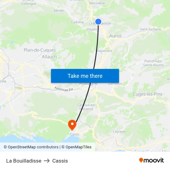La Bouilladisse to Cassis map