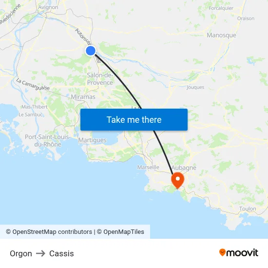 Orgon to Cassis map