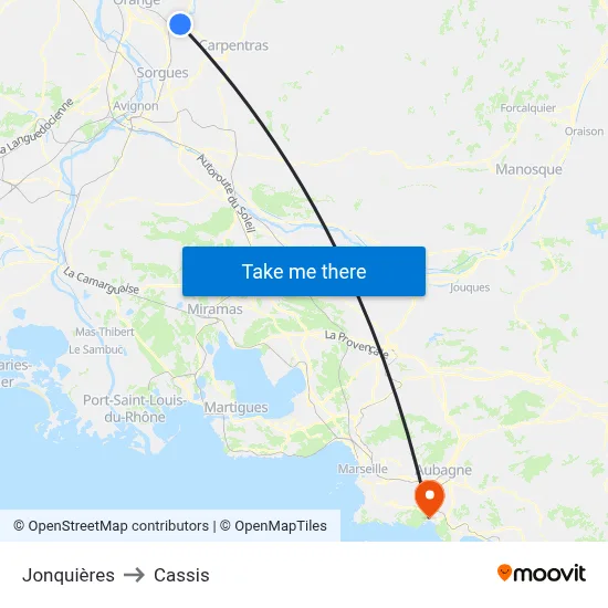 Jonquières to Cassis map