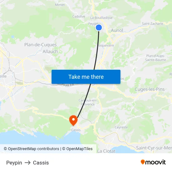 Peypin to Cassis map