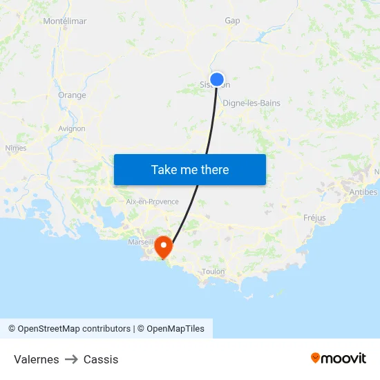 Valernes to Cassis map