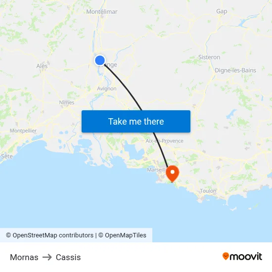 Mornas to Cassis map