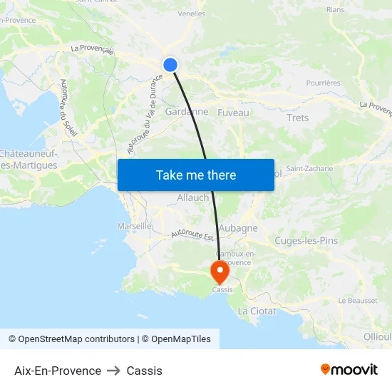 Aix-En-Provence to Cassis map