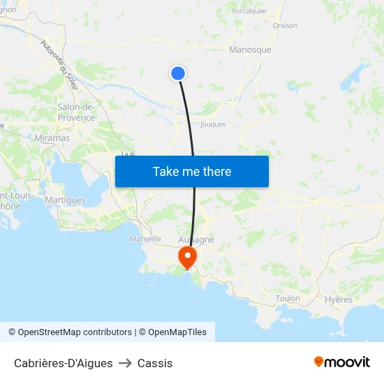 Cabrières-D'Aigues to Cassis map
