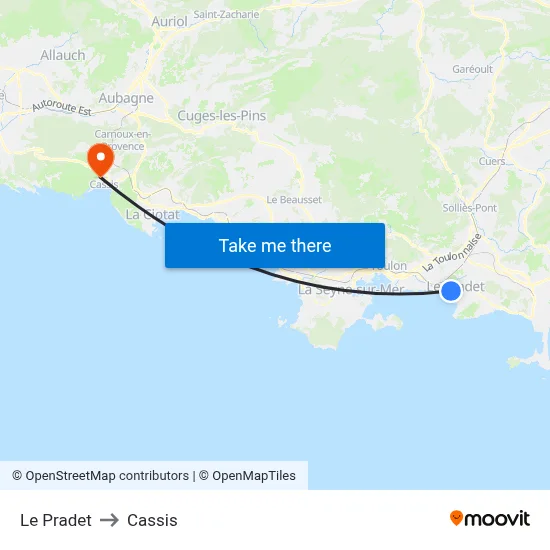 Le Pradet to Cassis map