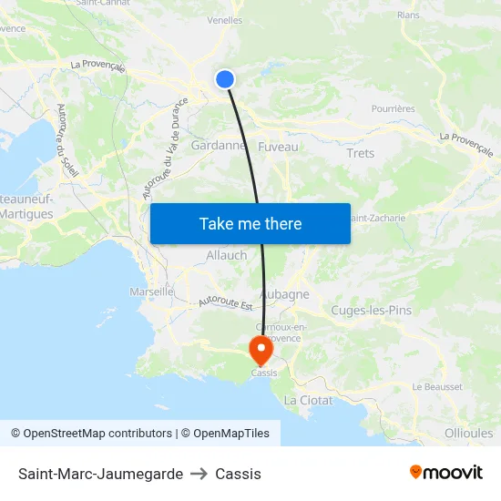 Saint-Marc-Jaumegarde to Cassis map
