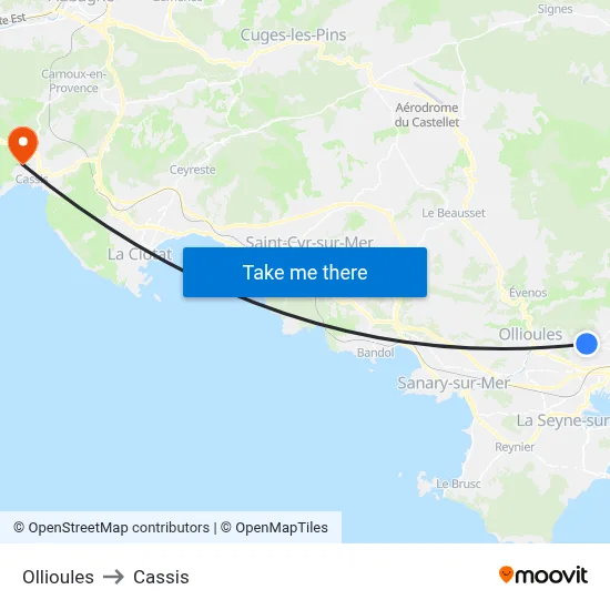 Ollioules to Cassis map