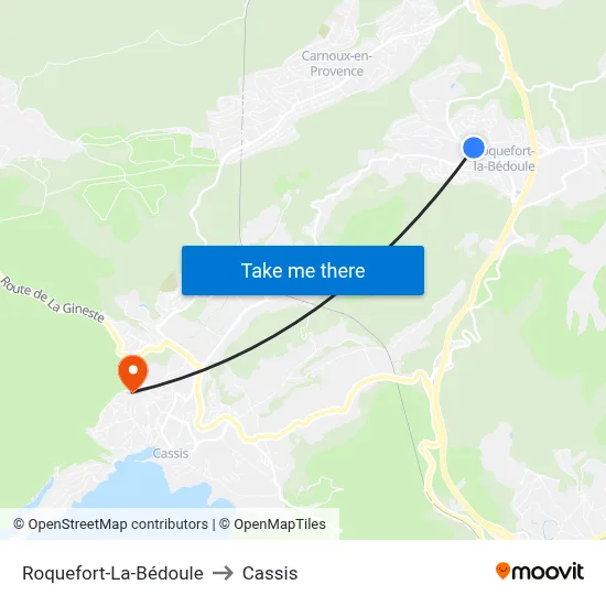Roquefort-La-Bédoule to Cassis map