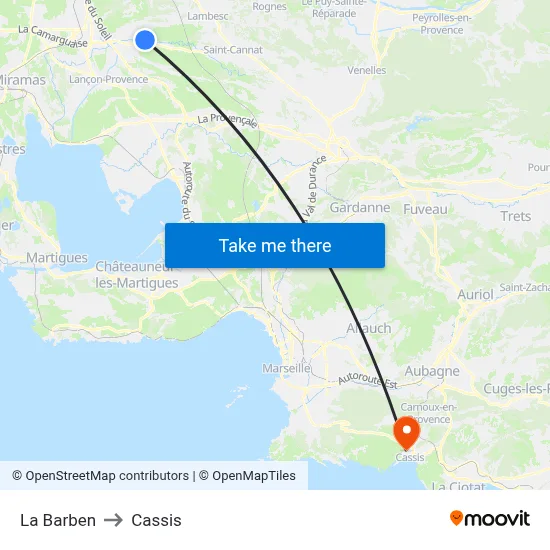 La Barben to Cassis map