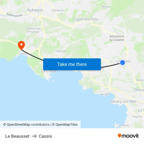 Le Beausset to Cassis map