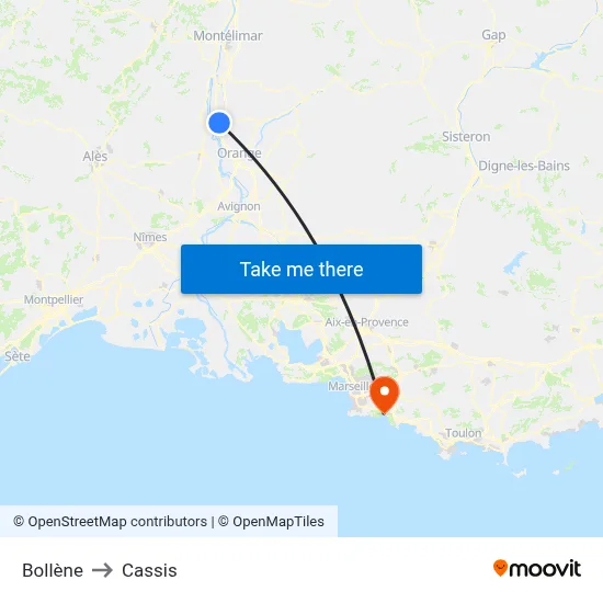 Bollène to Cassis map