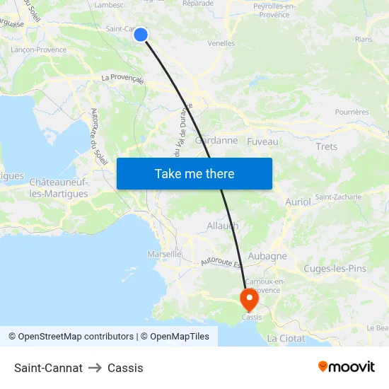 Saint-Cannat to Cassis map
