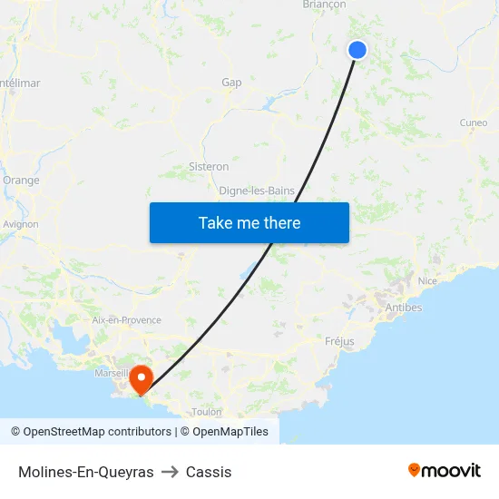 Molines-En-Queyras to Cassis map