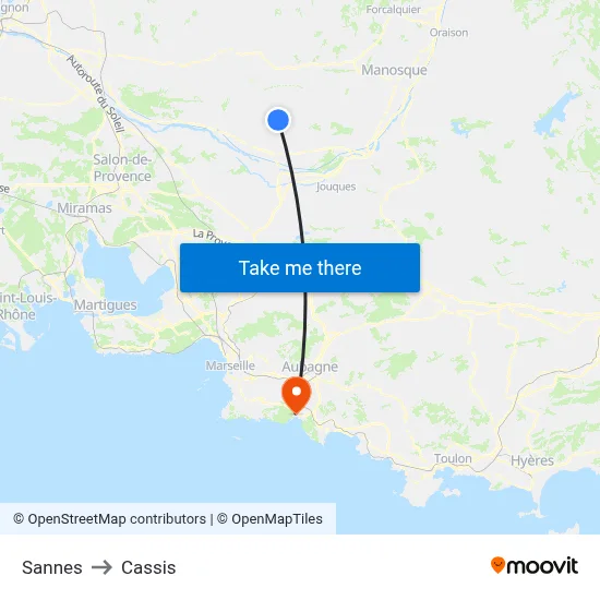 Sannes to Cassis map
