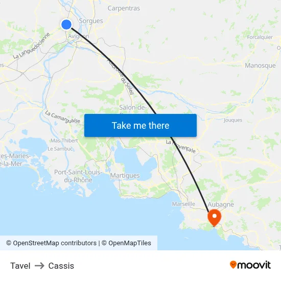 Tavel to Cassis map