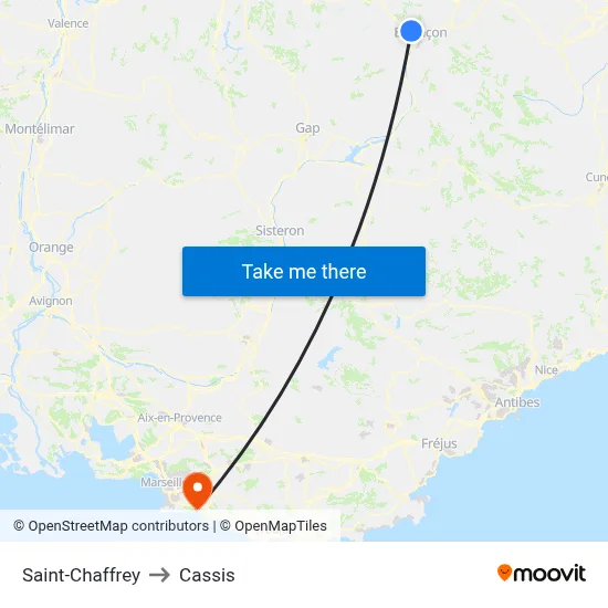 Saint-Chaffrey to Cassis map