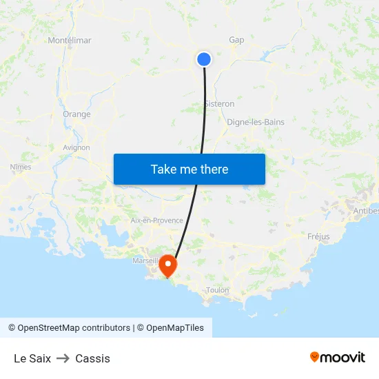 Le Saix to Cassis map