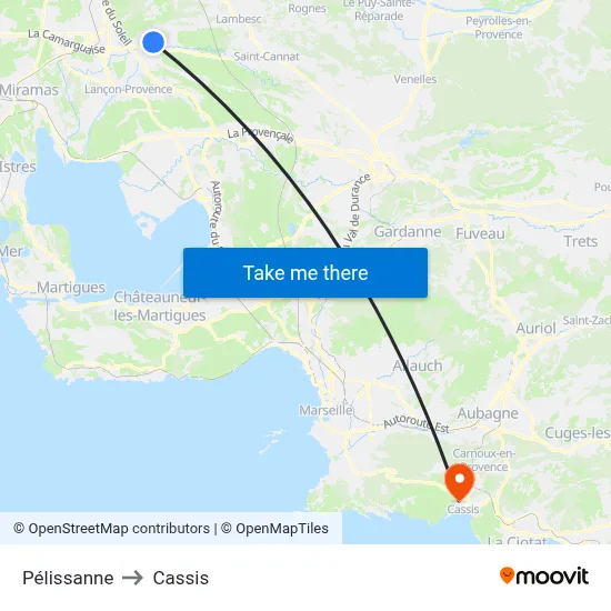 Pélissanne to Cassis map