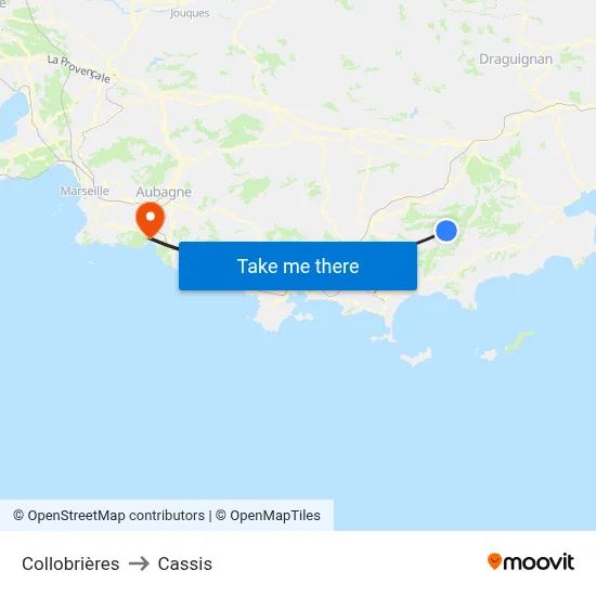 Collobrières to Cassis map