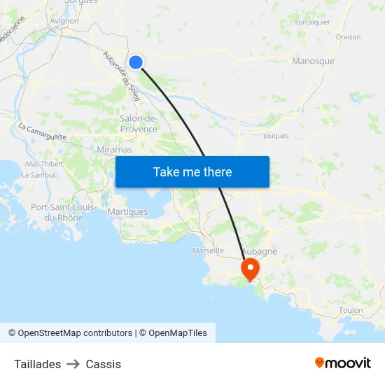 Taillades to Cassis map