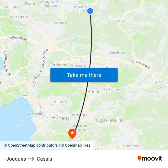 Jouques to Cassis map