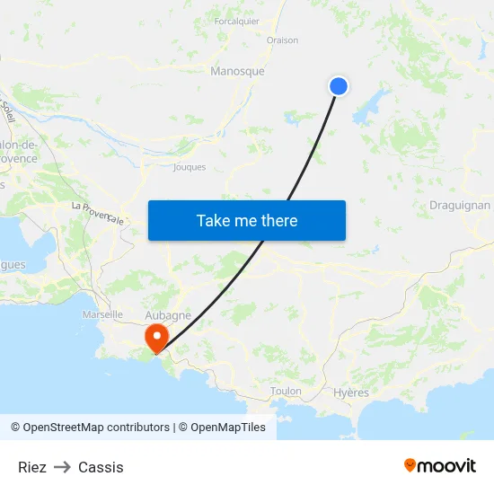 Riez to Cassis map