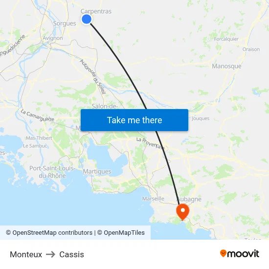 Monteux to Cassis map