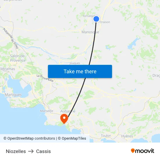 Niozelles to Cassis map