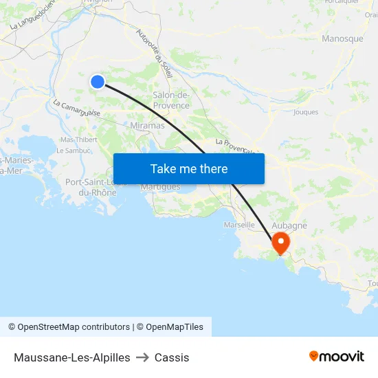 Maussane-Les-Alpilles to Cassis map