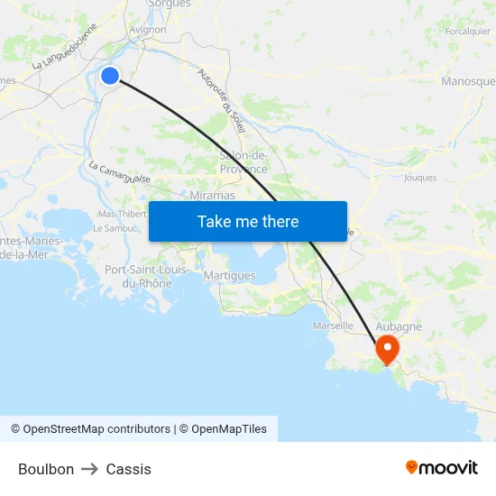 Boulbon to Cassis map