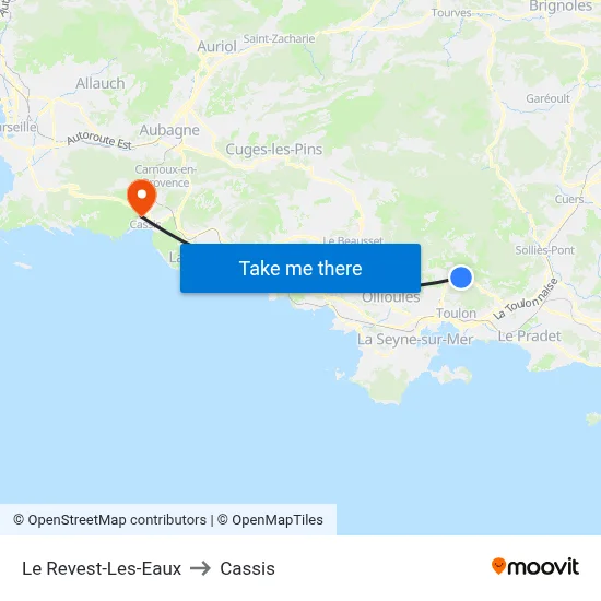 Le Revest-Les-Eaux to Cassis map