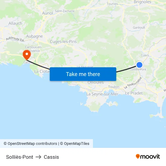 Solliès-Pont to Cassis map