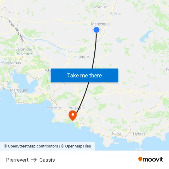 Pierrevert to Cassis map