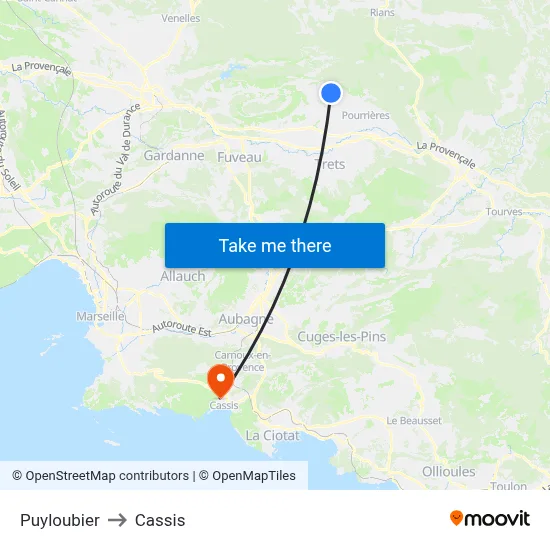 Puyloubier to Cassis map