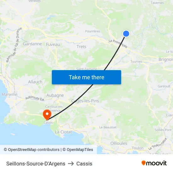 Seillons-Source-D'Argens to Cassis map