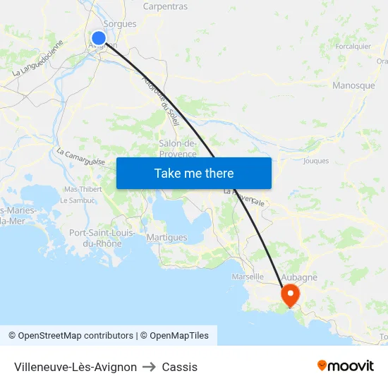Villeneuve-Lès-Avignon to Cassis map
