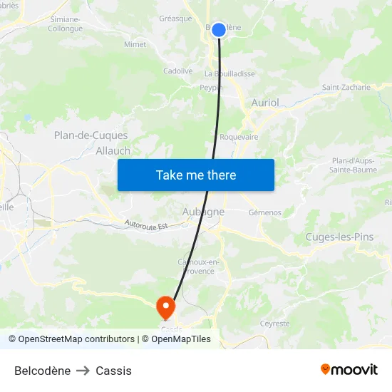 Belcodène to Cassis map