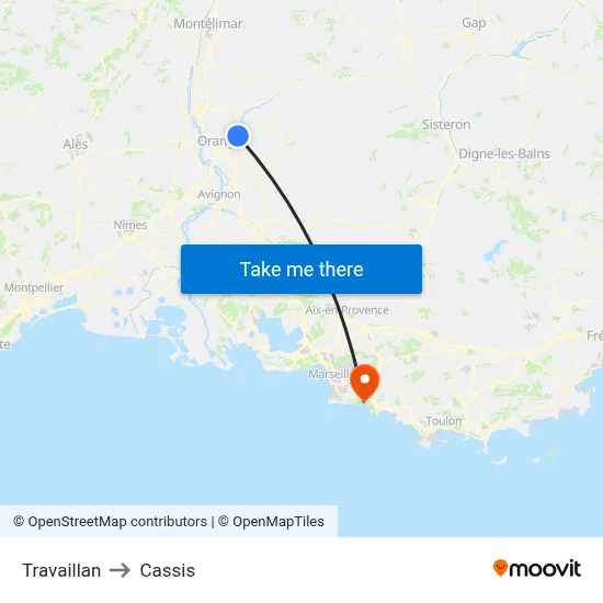 Travaillan to Cassis map