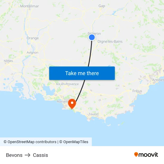 Bevons to Cassis map
