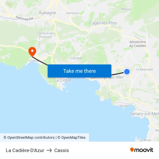 La Cadière-D'Azur to Cassis map