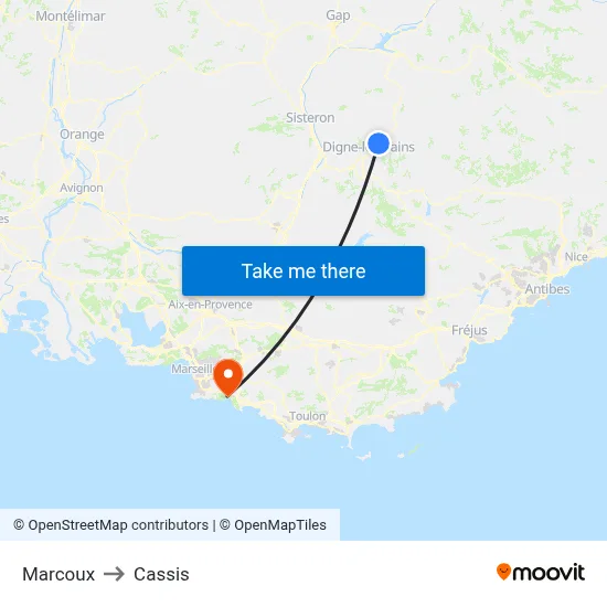 Marcoux to Cassis map