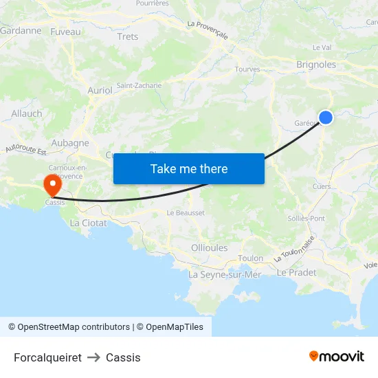 Forcalqueiret to Cassis map