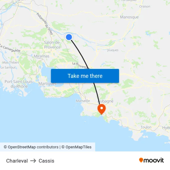 Charleval to Cassis map