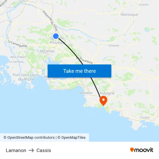 Lamanon to Cassis map