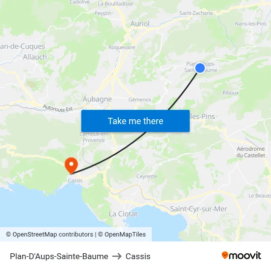 Plan-D'Aups-Sainte-Baume to Cassis map