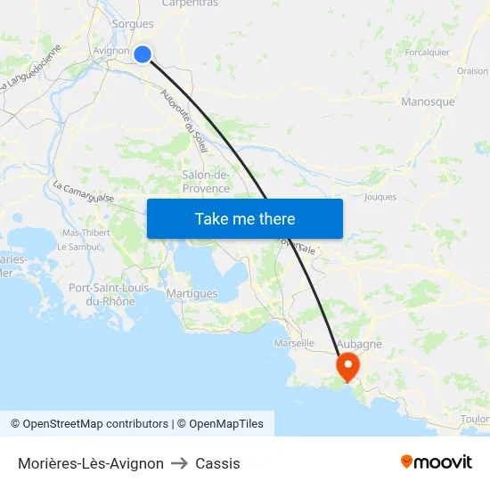 Morières-Lès-Avignon to Cassis map
