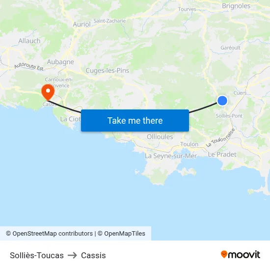 Solliès-Toucas to Cassis map