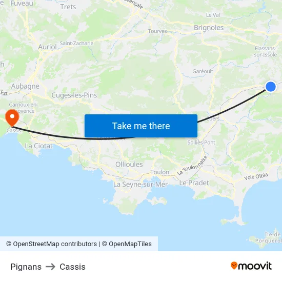 Pignans to Cassis map