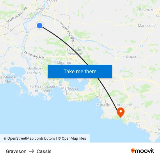 Graveson to Cassis map